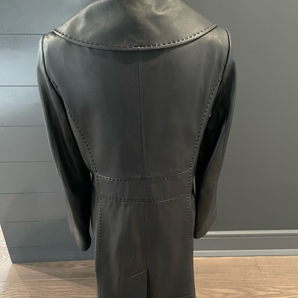 Edgy Chic Black leather wide collar jacket sz large - Picture 4 of 6